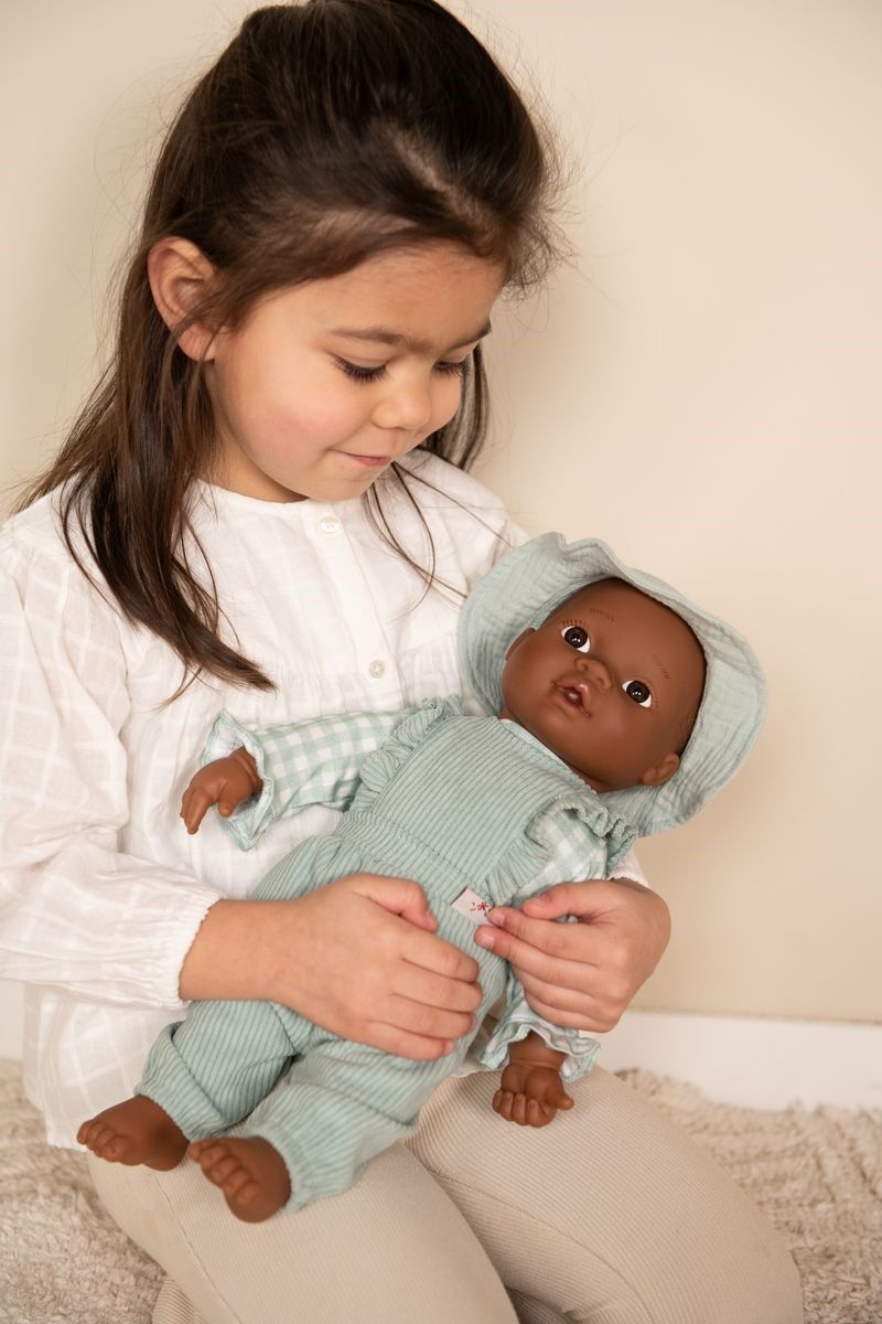 Ropita de muñeca cuadros verde - Imagen 3